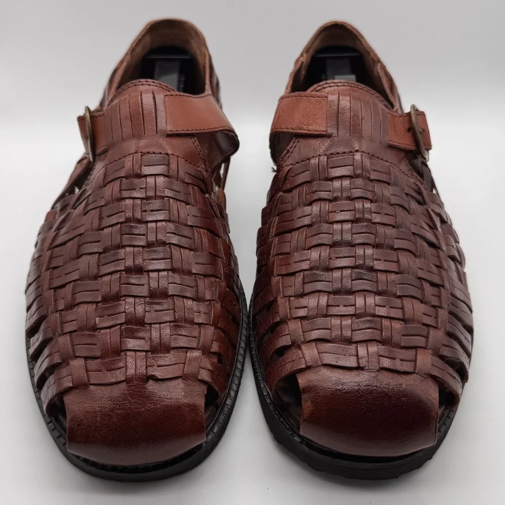 Vintage Island Casuals Woven Leather Fisherman Sandals Men's 10.5 Brown Huarache